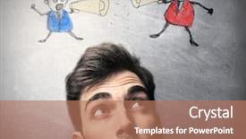  Presentation with thinking - Slide deck consisting of opposing ideas - portrait of young man thinking background and a coral colored foreground