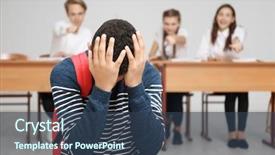  Presentation with oppression - Slide deck featuring oppression - bullied african-american boy in classroom background and a ocean colored foreground