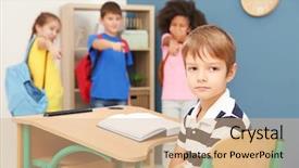  Presentation with bullying - PPT layouts having oppression - children bullying little boy background and a coral colored foreground