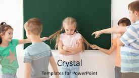  Presentation with bullying - Presentation design consisting of oppression - children bullying little girl background and a soft green colored foreground