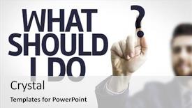  Presentation with business man climbs up to the top of 3d success stairs steps - Colorful presentation theme enhanced with board with text what should backdrop and a white colored foreground