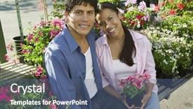  Presentation with nursery plant - Colorful PPT layouts enhanced with consumer decision making - couple shopping at plant nursery backdrop and a ocean colored foreground