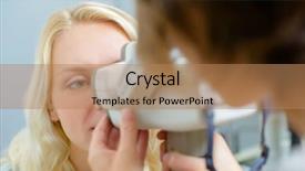  Presentation with examination - Colorful slides enhanced with opthalmology - lady having eye examination backdrop and a coral colored foreground