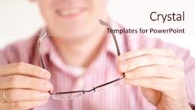  Presentation with glasses - Theme with opthalmology - male optician oculist presenting new background and a lemonade colored foreground