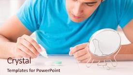  Presentation with contact lens - PPT layouts featuring opthalmology - man trying contact lenses background and a  colored foreground