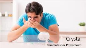  Presentation with home - PPT theme enhanced with opthalmology - man trying contact lenses background and a  colored foreground