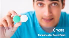  Presentation with contact lens - Beautiful PPT theme featuring opthalmology - man trying contact lenses backdrop and a  colored foreground