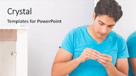  Presentation with contact lens - Theme with opthalmology - man trying contact lenses background and a  colored foreground