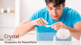  Presentation with contact lens - Slides having opthalmology - man trying contact lenses background and a  colored foreground