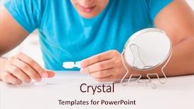  Presentation with home - PPT layouts featuring opthalmology - man trying contact lenses background and a  colored foreground