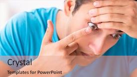  Presentation with contact lens - Cool new slides with opthalmology - man trying contact lenses backdrop and a  colored foreground