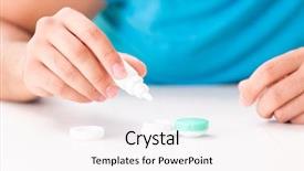  Presentation with home - Presentation theme enhanced with opthalmology - man trying contact lenses background and a pink colored foreground