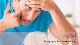  Presentation with home - Presentation theme consisting of opthalmology - man trying contact lenses background and a  colored foreground