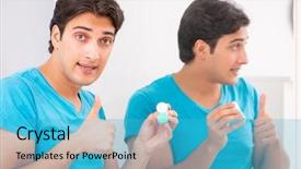  Presentation with home - PPT theme with opthalmology - man trying contact lenses background and a teal colored foreground