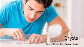  Presentation with home - PPT theme having opthalmology - man trying contact lenses background and a  colored foreground