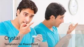  Presentation with home - Slides with opthalmology - man trying contact lenses background and a  colored foreground