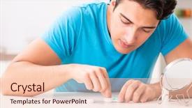  Presentation with contact lens - Beautiful PPT layouts featuring opthalmology - man trying contact lenses backdrop and a lemonade colored foreground