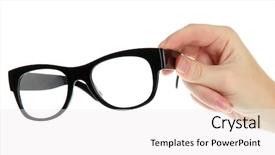  Presentation with black hand - PPT layouts featuring opthalmology - woman hand with black glasses background and a white colored foreground