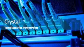  Presentation with infrastructure - Colorful PPT theme enhanced with patch cord - optic fiber hub as part backdrop and a teal colored foreground