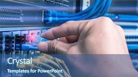  Presentation with server room - PPT layouts enhanced with optic hub for digital communication background and a ocean colored foreground