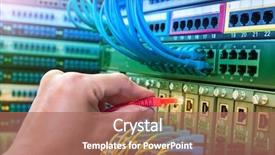  Presentation with server room - Colorful presentation theme enhanced with optic hub for digital communication backdrop and a coral colored foreground