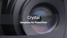  Presentation with illustration of a camera lens - Cool new PPT theme with optic instruments - changing camera lens aperture backdrop and a dark gray colored foreground