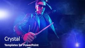  Presentation with musical instrument - PPT theme consisting of optic instruments - crazy man is playing background and a navy blue colored foreground