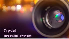  Presentation with lens - PPT layouts having optic instruments - professional camera lens with reflections background and a wine colored foreground