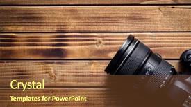 Presentation with lens - Colorful PPT layouts enhanced with optic instruments - professional camera with lens backdrop and a tawny brown colored foreground