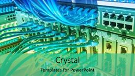  Presentation with ethernet - Amazing PPT theme having optic ports and network backdrop and a teal colored foreground