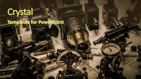  Presentation with optical - Beautiful slides featuring optical devices in a shop backdrop and a tawny brown colored foreground