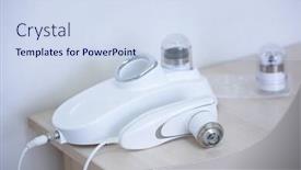  Presentation with dermatology - Beautiful slide set featuring optical-diagnostic-equipment-in-dermatology backdrop and a sky blue colored foreground