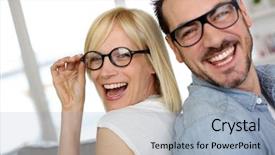  Presentation with middle ages - Cool new PPT layouts with optical glasses - middle-aged couple wearing eyeglasses backdrop and a light blue colored foreground