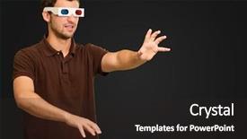  Presentation with young man wearing a hat - Beautiful PPT theme featuring optical illusion - young man wearing 3d glasses backdrop and a dark gray colored foreground