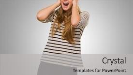  Presentation with illusion - Amazing PPT theme having optical illusion - young woman wearing 3d glasses backdrop and a light gray colored foreground