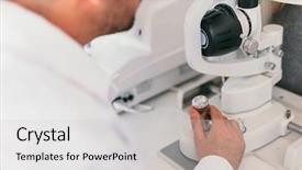  Presentation with optical medical - Amazing PPT layouts having optical machine medical examination ophthalmology backdrop and a light gray colored foreground