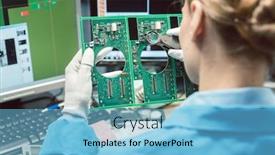  Presentation with quality product - Colorful presentation design enhanced with electronics - optical quality control and assembly backdrop and a light blue colored foreground