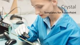  Presentation with quality control inspection - Theme featuring optical-quality-control-and-assembly background and a coral colored foreground