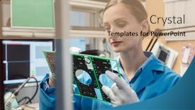  Presentation with quality product - PPT theme enhanced with optical-quality-control-and-assembly background and a coral colored foreground