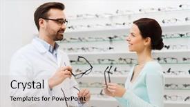  Presentation with eyesight - Beautiful presentation theme featuring optical shop - health care people eyesight backdrop and a soft green colored foreground