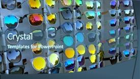  Presentation with optical - Colorful PPT layouts enhanced with optical shop - rows of colorful sunglasses backdrop and a ocean colored foreground