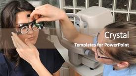  Presentation with female hospital patient - Presentation theme having optician - a series of eye background and a coral colored foreground