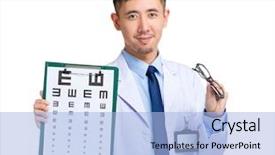  Presentation with glasses blurry eye chart - Colorful presentation enhanced with optician doctor with eye chart backdrop and a light blue colored foreground