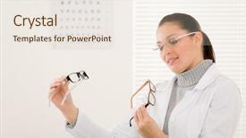  Presentation with eye doctor - PPT theme featuring optician doctor woman with prescription background and a sky blue colored foreground