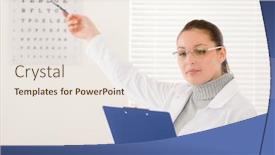  Presentation with eye doctor - PPT layouts enhanced with optician doctor woman with prescription glasses and eye chart background and a sky blue colored foreground