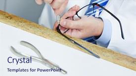  Presentation with glasses - Audience pleasing presentation design consisting of optician fixing hinge of glasses with a screwdriver backdrop and a sky blue colored foreground