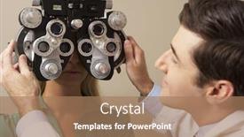  Presentation with eye surgery - Audience pleasing presentation theme consisting of optician in surgery giving woman eye test backdrop and a coral colored foreground