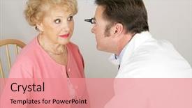  Presentation with eye cataract - PPT layouts enhanced with senior woman's eye background and a coral colored foreground