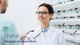  Presentation with glasses - Presentation with optician-showing-glasses-to-man background and a sky blue colored foreground