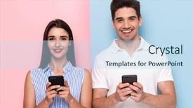  Presentation with cell phones - Colorful theme enhanced with optimistic couple using cell backdrop and a sky blue colored foreground